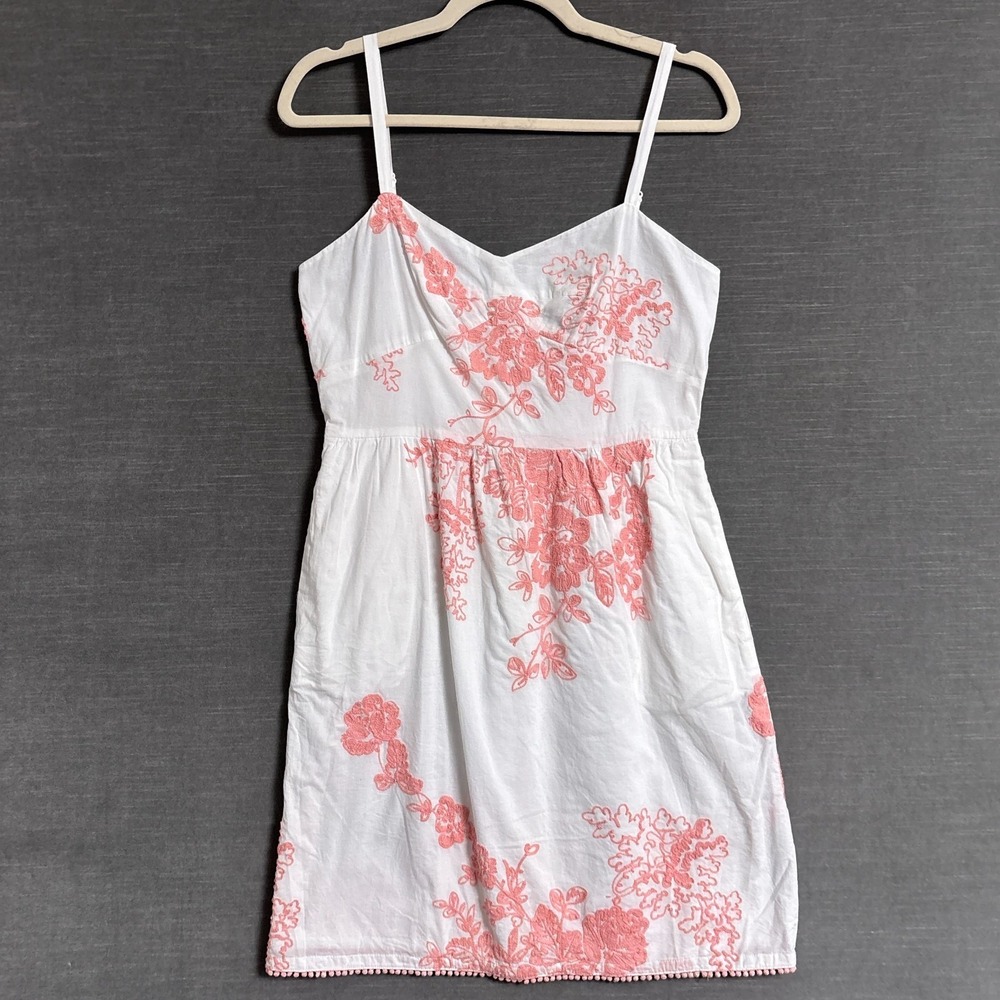 J Crew Dress 6 White Coralโ Embroidered Sundress Beach Coastal Feminine Boho